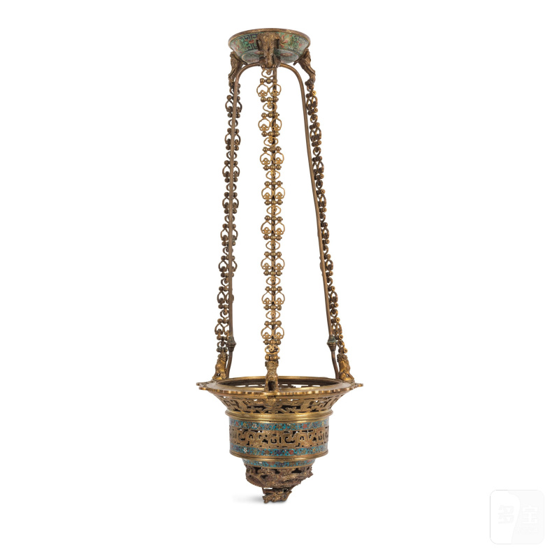清 十八世紀 銅胎掐絲琺瑯掛燈 銅件後配 | LANTERNE EN BRONZE ET ÉMAUX CLOISONNÉS